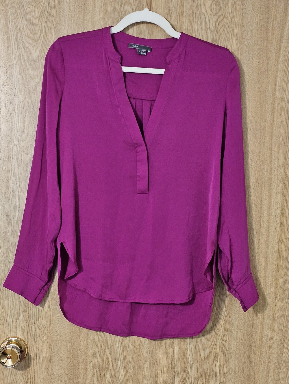 Vince Silk Blouse Fuchsia Pink Purple Top Shirt Size 2 Small